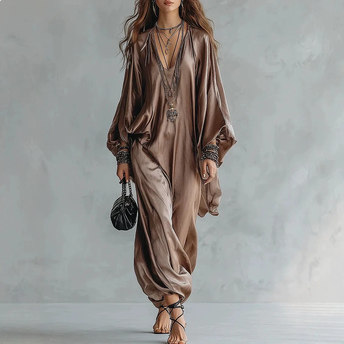 Mono de satén, mono de una sola pieza, mono holgado para mujer, talla grande, bata larga, ideal para primavera y verano, para usar en casa.