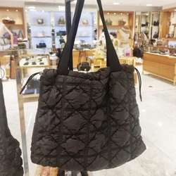 Casual Large Capacity Tote Bags For Women Luxury Designer Handbags And Purse 2023 New In Nylon Embroidered Rhombus Decoration