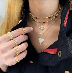Valentine's lover girlfriend gift red black white enamel lovely heart charm cz tennis chain choker fashion trendy necklace women