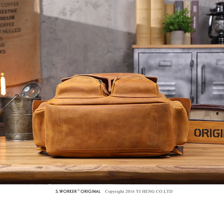 Lässige Vintage-Rucksäcke aus echtem Leder für Herren, handgefertigt, für Wochenendreisen, aus Crazy-Horse-Rindsleder, Damenrucksack mit großem Fassungsvermögen. – Detail 9