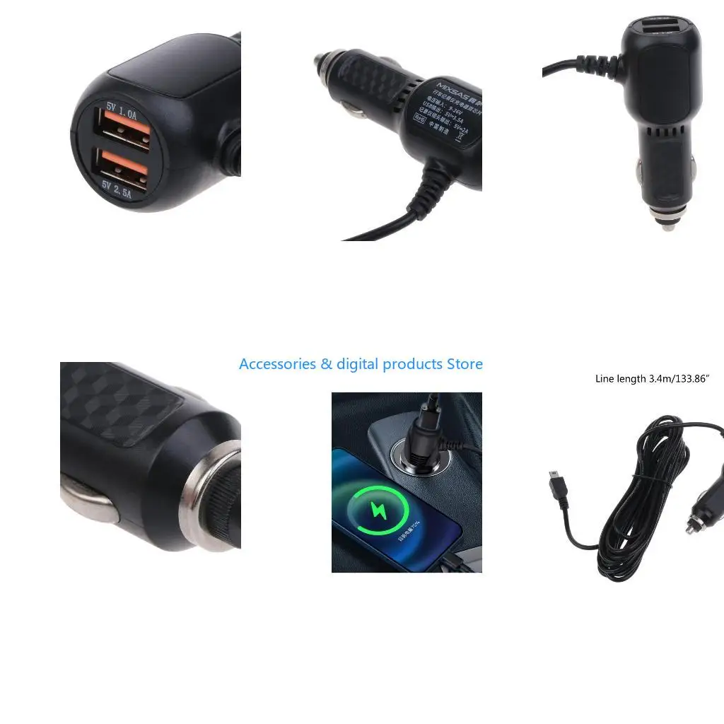 77JD Mini USB Car for Dash Cam-Power Cable Power Supply Adapter Lightweight Suitable for Dash Cameras