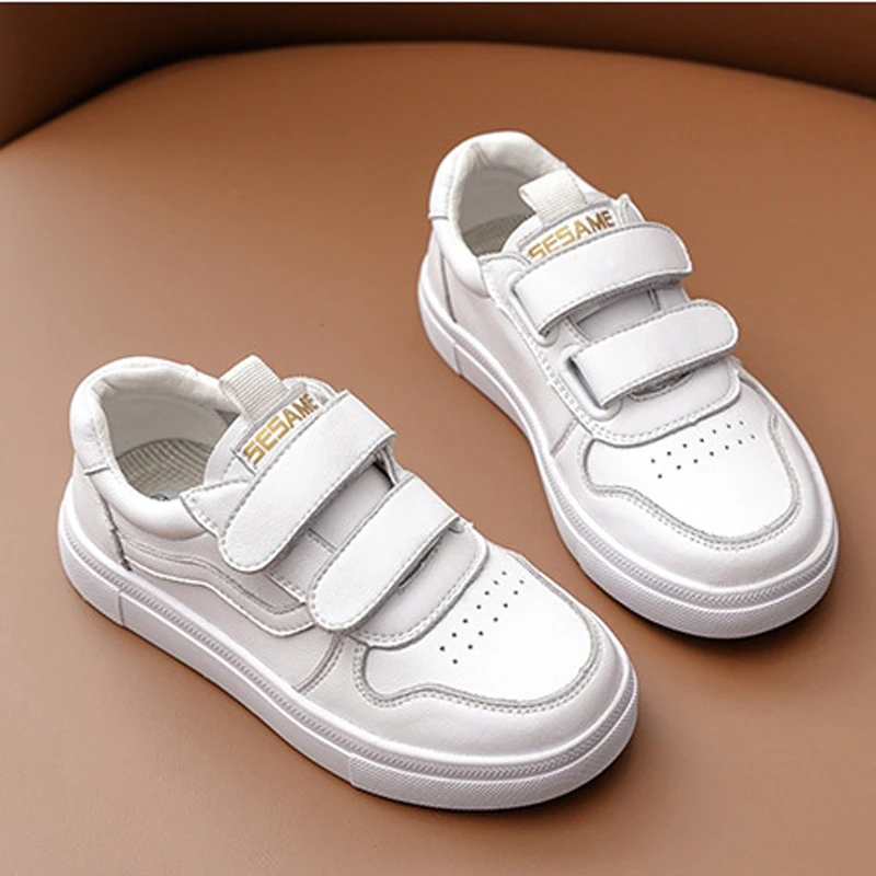 Kids Shoes 2024 Spring Boys Fashion Brand Sports Running Chunky Sneakers Girls White Shoes Genuine Leather Breathable Soft Sole