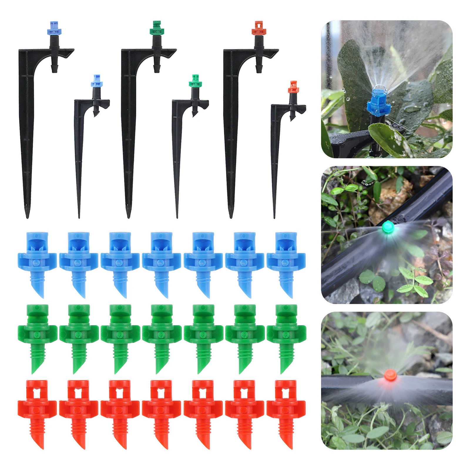 Refraction Nozzle and Spiked Holder Kit 90/180/360 Degree Spraying Head for Garden Lawn Drip Irrigation Micro-Spraying 20/100Pcs