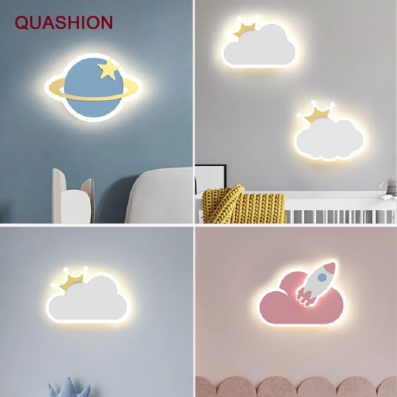 

Children'S Room Wall Lamp Girls Boys Cute Crown Clouds Rocket Planet Night Light Modern Simple Lovely Bedroom Light