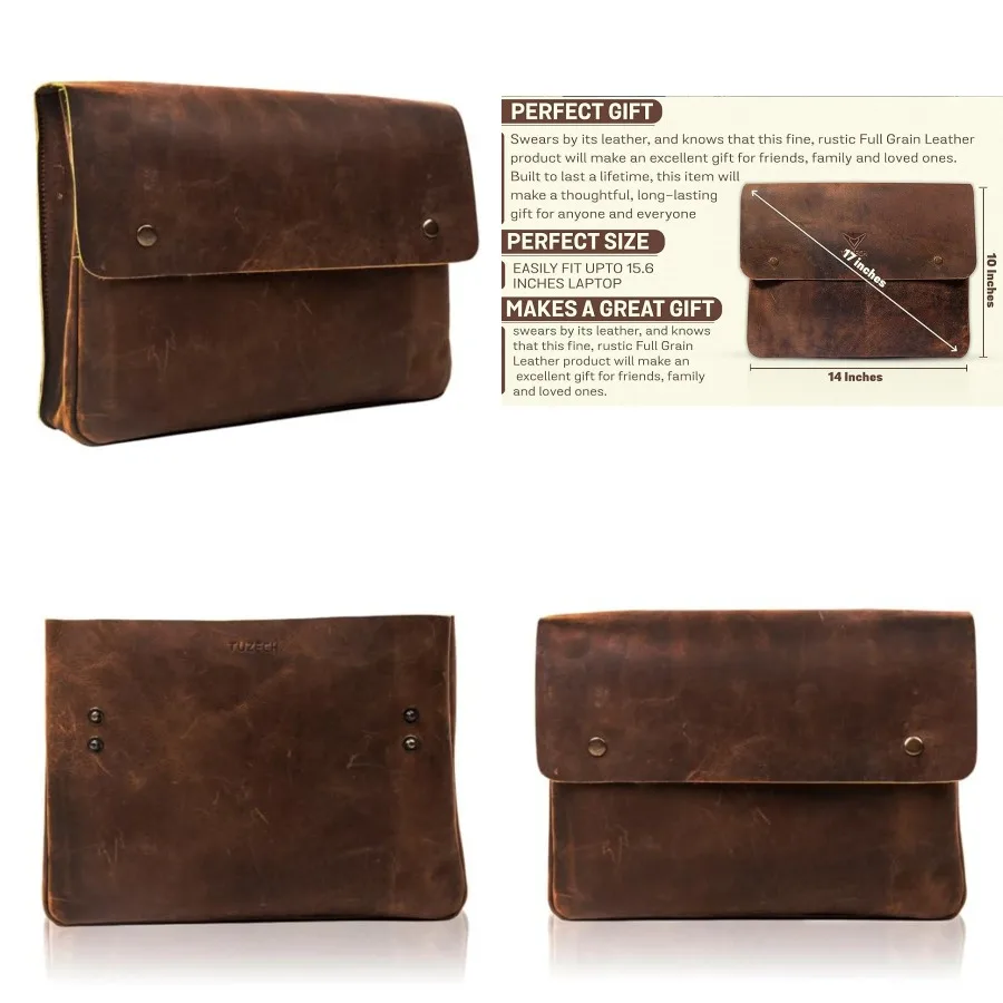 

Vintage Leather Folder Document Holder/File Case/Document Portfolio, Office and Work Essentials Handmade Perfect for 13.6" Lapt