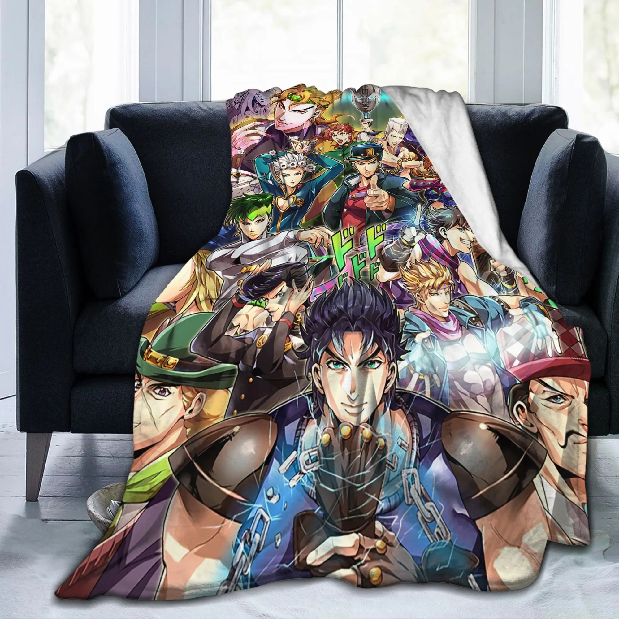 Jojos No Kimyou Na Bouken Fleece Throw Blanket Anime Jojo's Bizarre Adventure Blanket for Bed Bedroom Soft Bed Rug