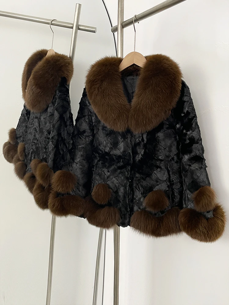 Новинка 2025 года, зимняя утепленная теплая одежда, женская короткая куртка с воротником из натурального лисьего меха, женская роскошная куртка из натурального норкового меха, верхняя одежда