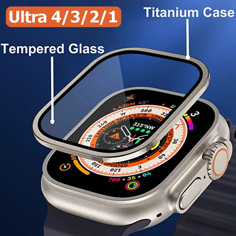 Aluminium Alloy Case+Tempered Glass for Apple Watch Ultra 4 49mm Anti-Scratch Screen Protector iWatch Ultra 2 3 49mm Cover Film