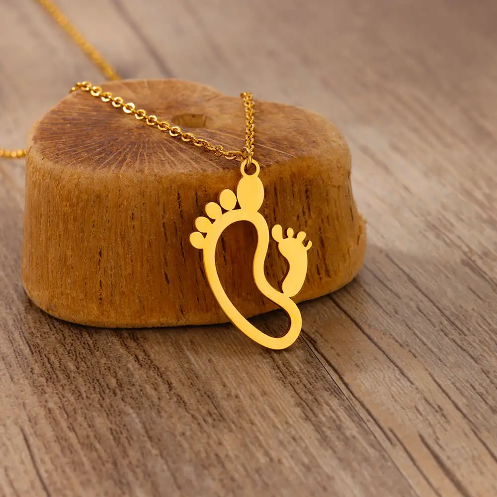 Geometric Double Footprint Necklaces For Women Gold Color Stainless Steel Footprint Pendant Necklaces Wedding Christmas Jewelry