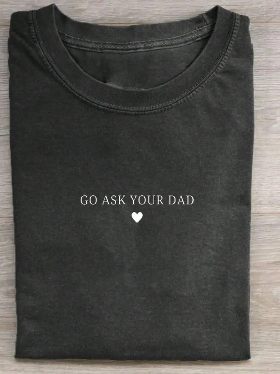 Retro Faded Black Oversize Soft Cotton Graphic Tee For Men Women, Sweet Heart & Funny Dad Slogan Vintage Pattern, All-Match Daily Relaxed Tops, Unique Novelty Holiday Gift For Dads