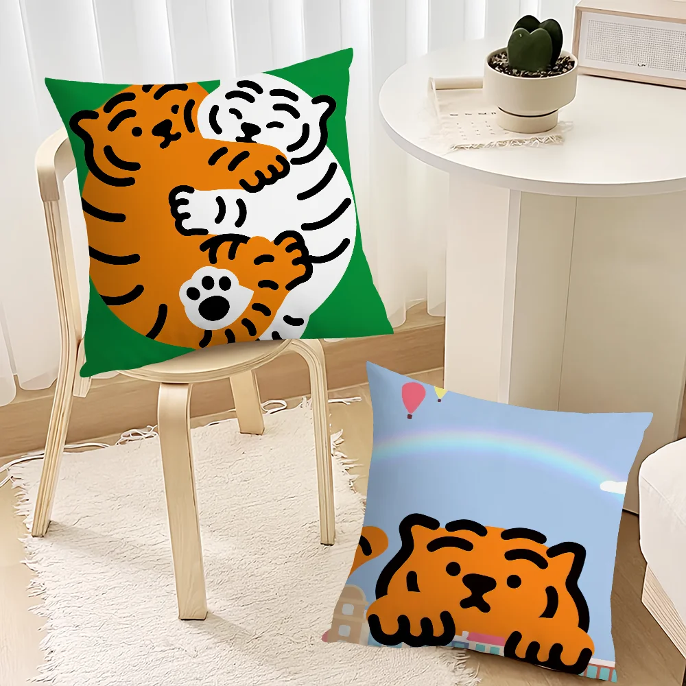 Cartoon M-Muzik Tiger cushion cover Living Room Accent Couch Back Support Square Lounge Restful Nap Companion Pillow Case