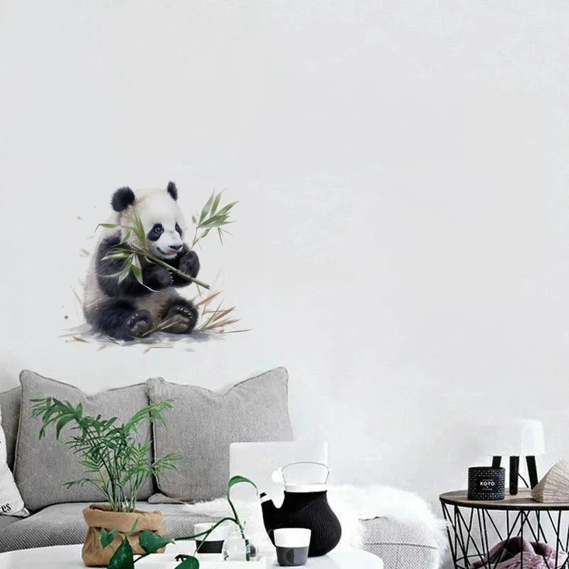 C76# Watercolor panda wall stickers children\'s room background home decoration mural living room wallpaper funny decals