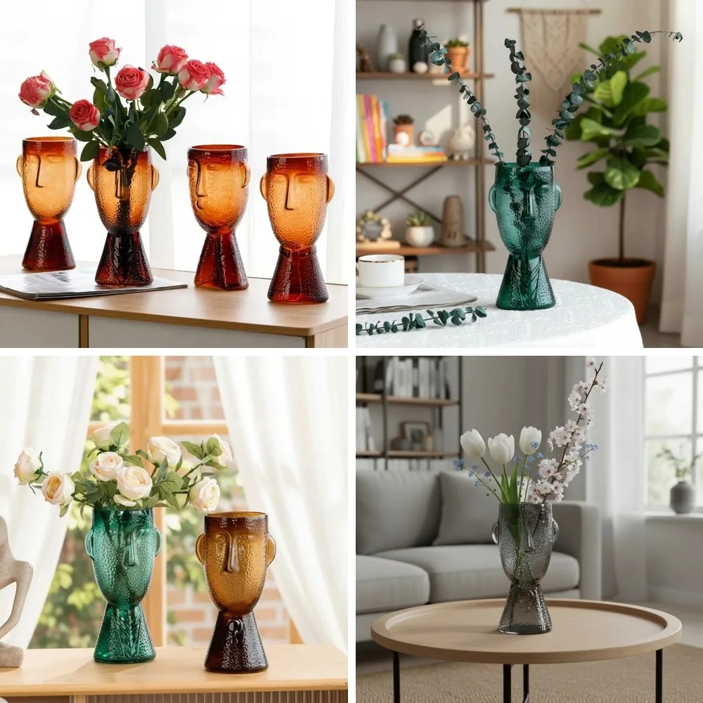 Creative Crystal Clear Human Face Vase Irregular Shape Artistic Hydroponic Vase Funny Glass Abstract