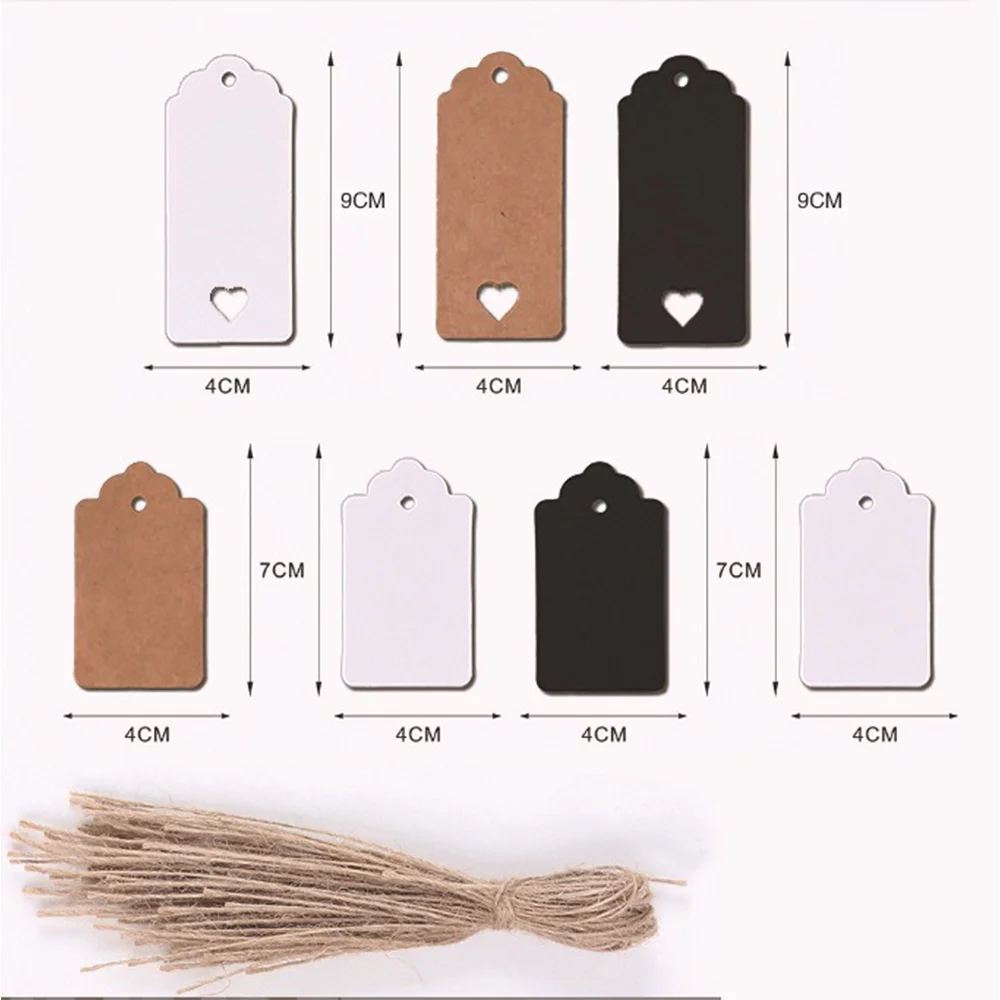 50/100 قطعة 7x4 سنتيمتر ورقة العلامة البني كرافت أسود أبيض التعبئة والتغليف التسمية مع حبل DIY التسمية حفل زفاف هدية تزيين العلامة #6