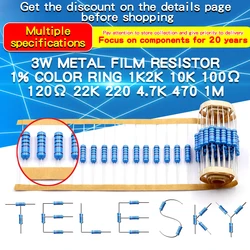 20pcs 3W résistance de Film métallique 1% 1Ω - 1MΩ 10 47 100 120 150 220 300 330 470 910 1K 2.2K 4.7K 10K 15K 20K 47K 100K 220K 470K ohm