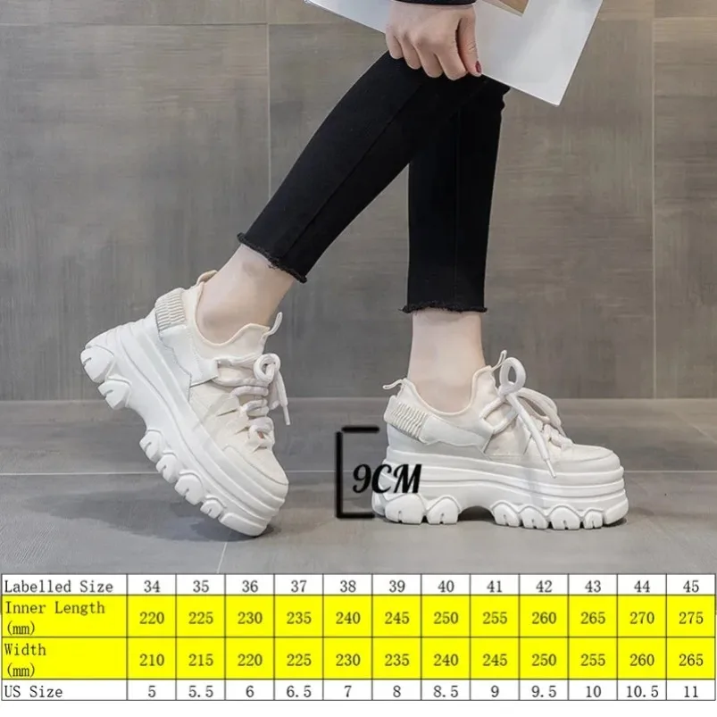 Krasovki 9cm  Spring Autumn Summer Spring Shoes Platform Wedge Sneakers Genuine Leather Women Shoes Chunky Sneakers for Female