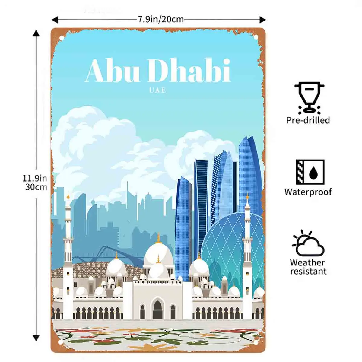 2D FLAT 1pc Abu Dhabi UAE Skyline Metal Wall Sign Decoration for Home Cafe Garage Bedroom Porch And Garden