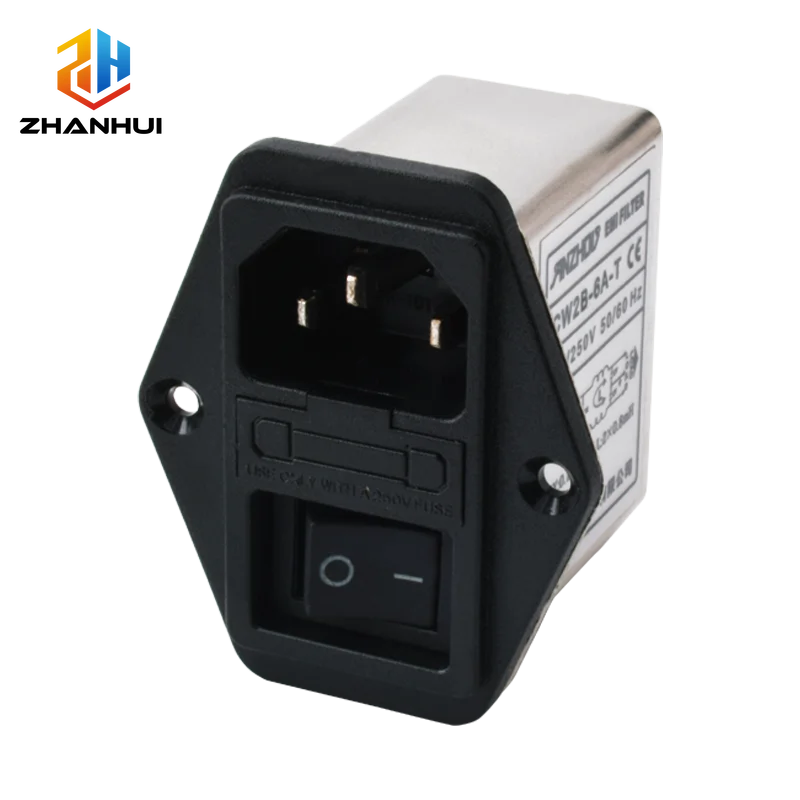 CW2B-6A-T IEC C14 Power Entry Module - EMI Filter with Switch & Fuse Protection - for Audio & Industrial Equipment