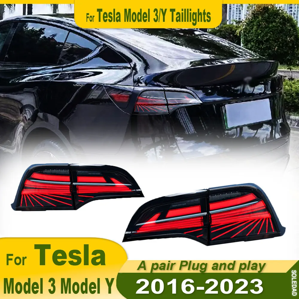 Car LED Tail Lights For Tesla Model 3 Model Y 2016-2023 Brake Reverse Tail Lamp Dynamic Turn Signal Light Tail Lamp Assembly