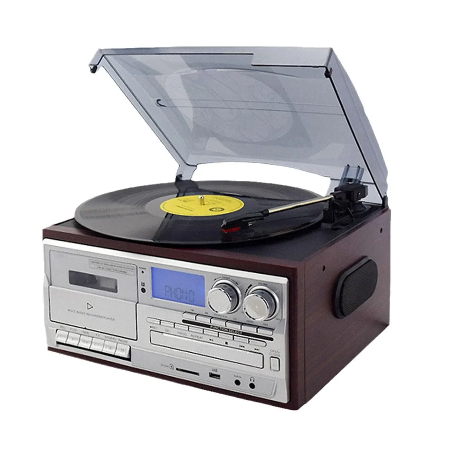 Classic Wooden CD Player Bluetooth LP Vinyl Player Gramophone Radio