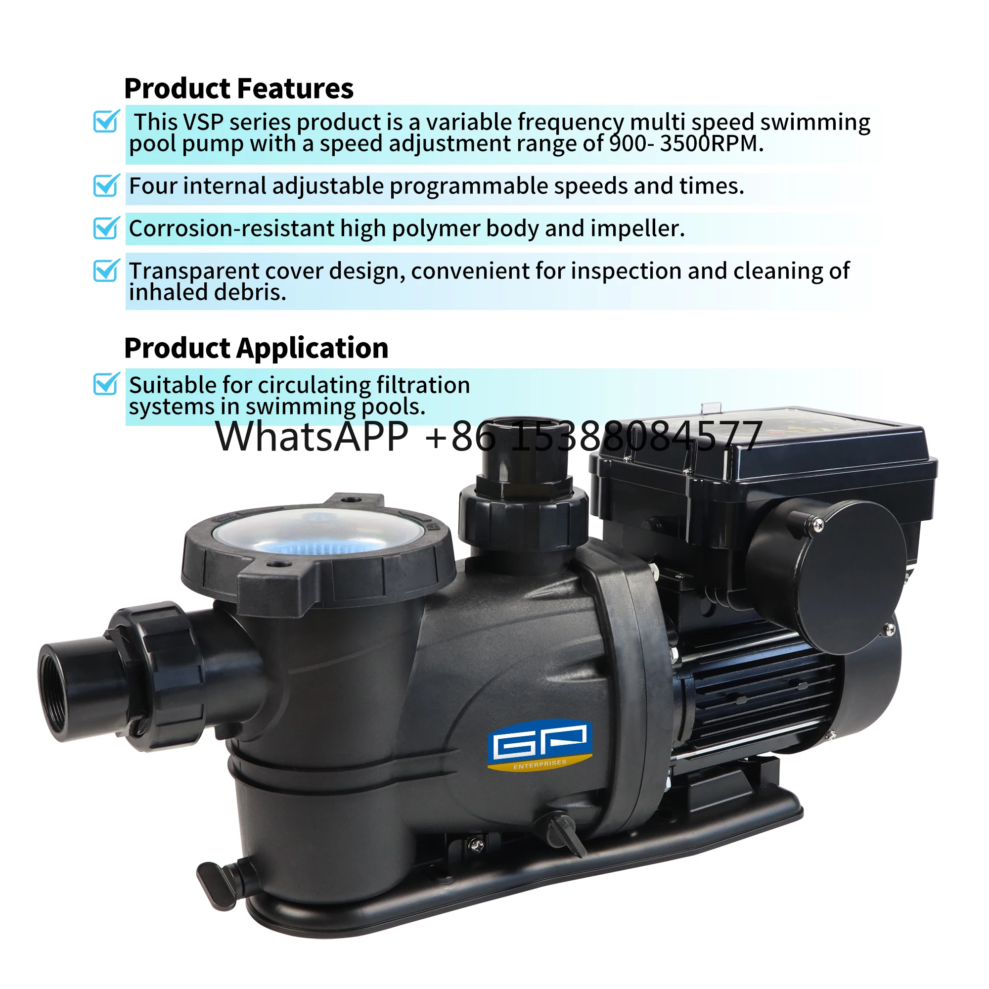 

GP Enterprises Pump Manufacturer 1hp 1.5hp Swimming Pool Pump and Filter Variable Speed Pool Water Pump