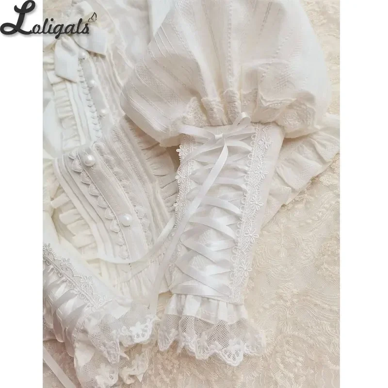 Vintage Lolita Blouse Long Bishop Sleeve Ruffled Shirt for Women