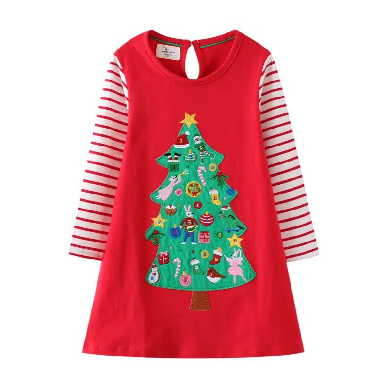 Jumping Meters New Arrival  Red Christmas Girls Dresses Long Sleeve Hot Selling Children\'s New Year Costume Autumn Winter Frocks