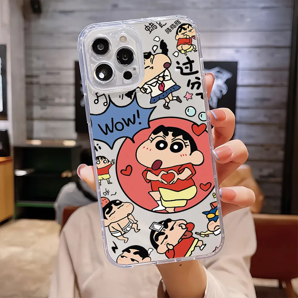 Funny Cartoon C-Crayon Shin-Chan-S For IPhone 15 14 13 12 11 Pro Max Plus Transparent Magnetic Suction Phone Case