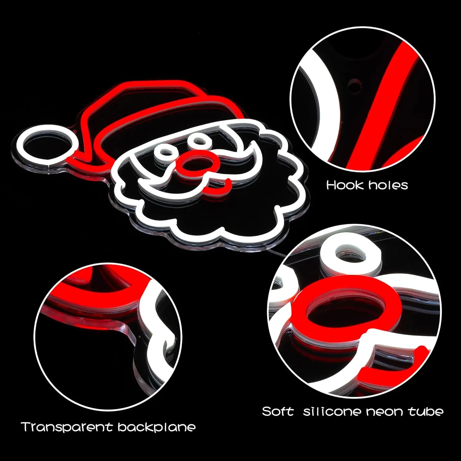 Santa Claus Neon Sign USB Dimmable LED Sign Santa Light Up Sign for Bedroom Room Backyard Cafe Christmas Tree Party Decoration