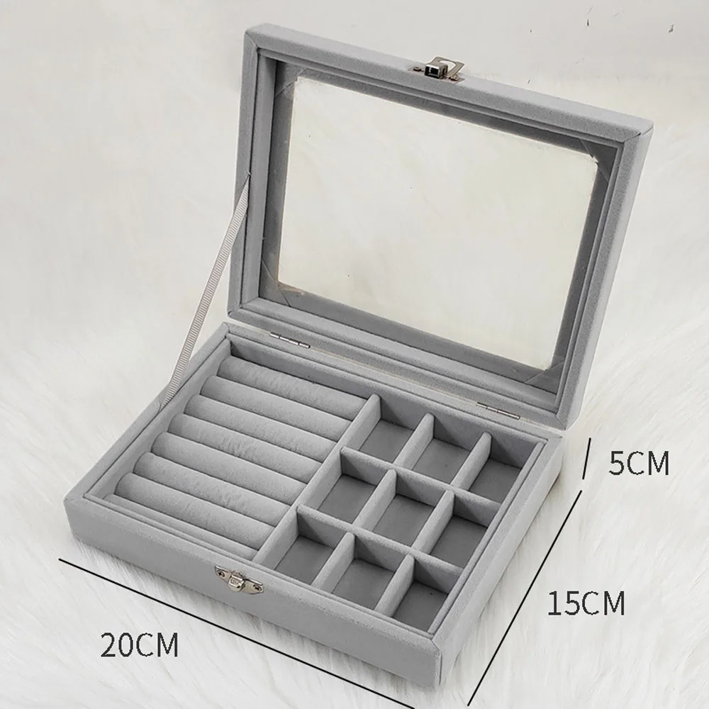 Fashion Portable Earring Velvet Necklace Ring Storage Case Display Tray Holder Jewelry Show case Organizer Box