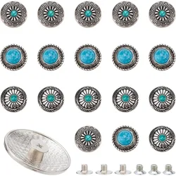 18 Pcs Conchos Decorative Buckle Screw Back Buttons Vintage Artificial Turquoise Conchos Buttons Round Metal Daisy Screw Button