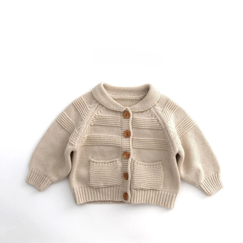 Children's Autumn Sweater Top Pure Cotton Small Collar Long Sleeved Knitted Cardigan Men's and Women's Baby Coat
