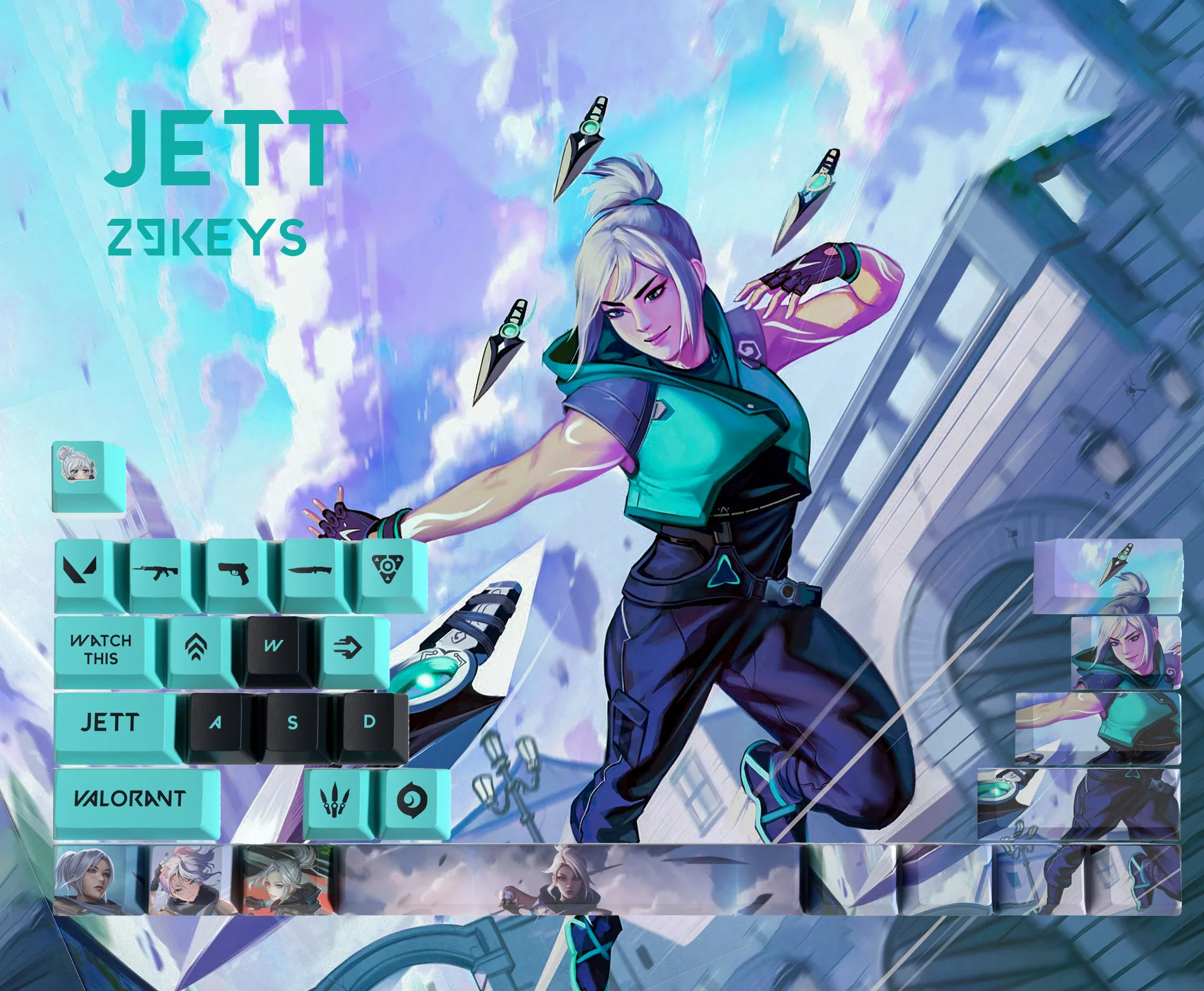 Vlaorant Keycaps Jett Keycaps 29 Toetsen Mini Set Oem Profiel Pbt Dye Sub Keycaps