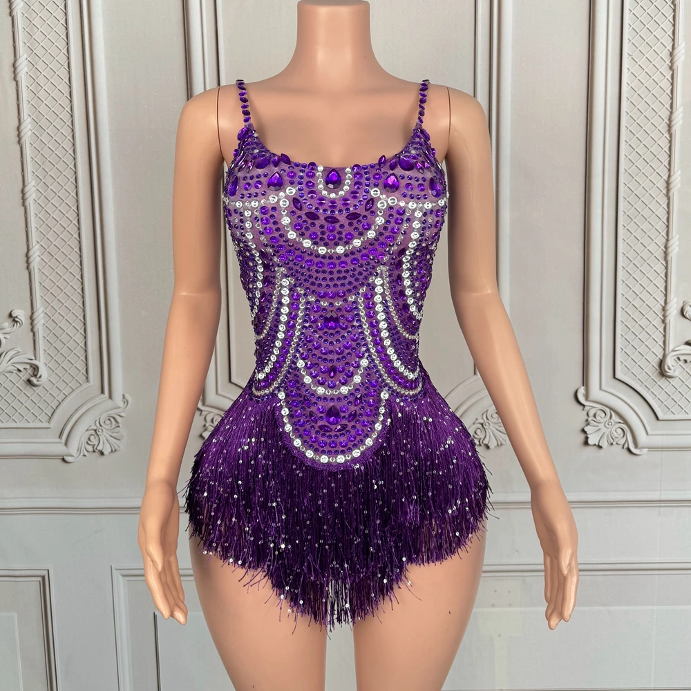 Sparkly Rhinestones Tassels Bodysuit for Women Sexy Show Performance Dance Costume Nightclub Outfit Singer Dancer Stage Wear