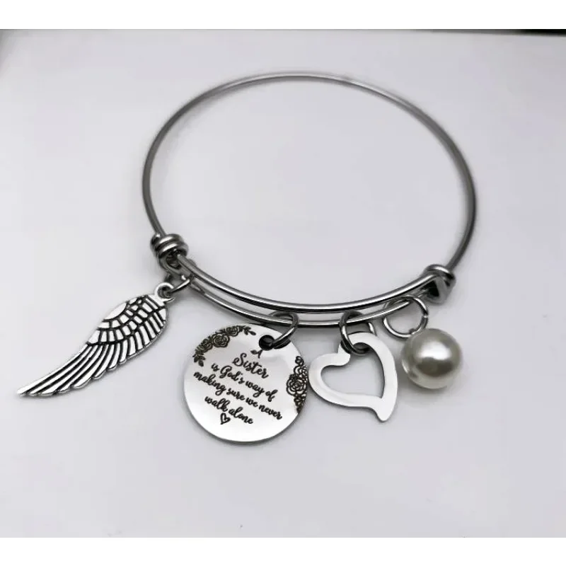 Sister Bracelets Stainless Steel Bangle Adjustable Heart Charm Bracelet Stainless Steel Bangle Adjustable Heart Charm Bracelet