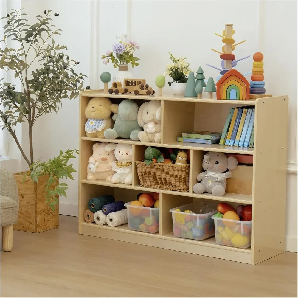 Kids Bookshelf and Toy Storage Shelf 3-Tier Wooden Toddler Bookshelf with 7 Cubby Montessori Bookshelf Classroom Furniture