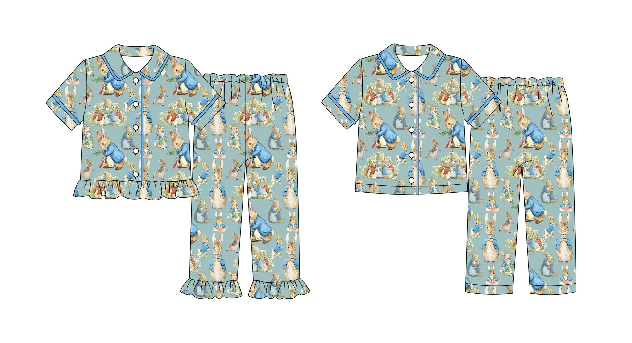 

Customized milk silk children's clothing for girls and boys autumn and winter suits with Easter patterns and prints wholesale