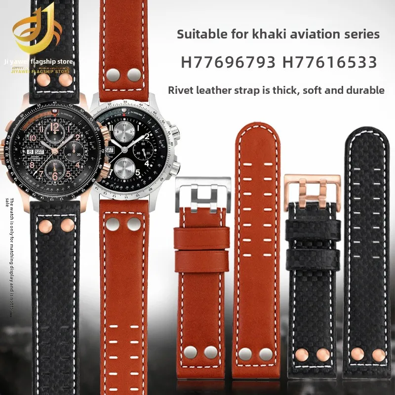 

22mm Cowhide watchband For Hamilton Khaki Air H77696793 H616533 H77775960 Genuine Leather watch strap steel rivets Men Bracelet