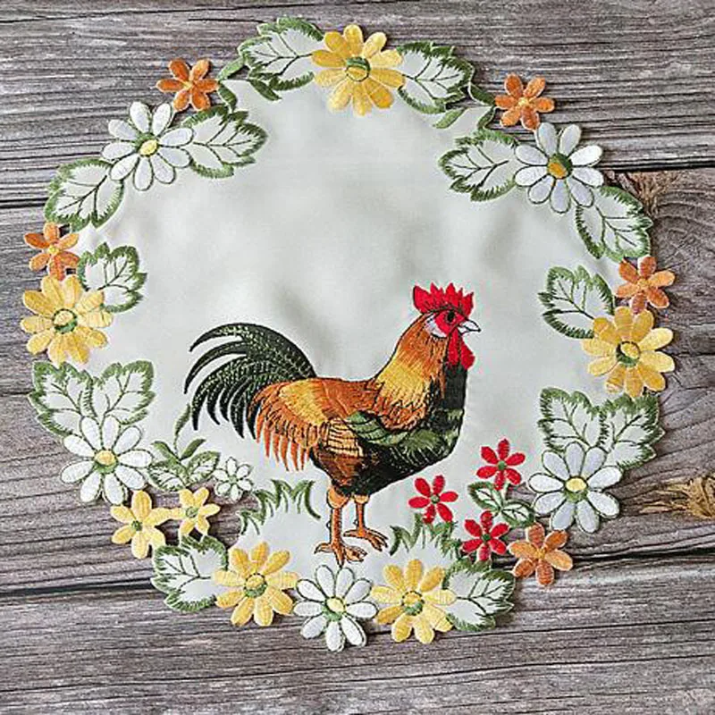 2024 HOT round Chicken embroidery table place mat pad cloth placemat kitchen Easter party Table decoration and accessories