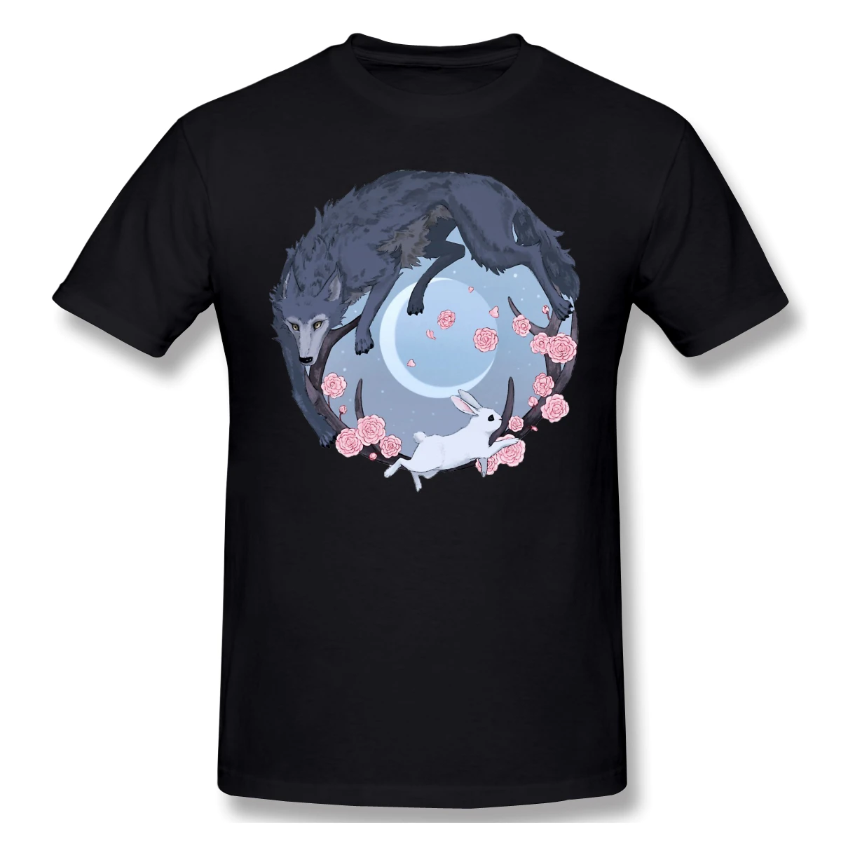 Футболка с коротким рукавом, кролик и волк, 100% хлопок