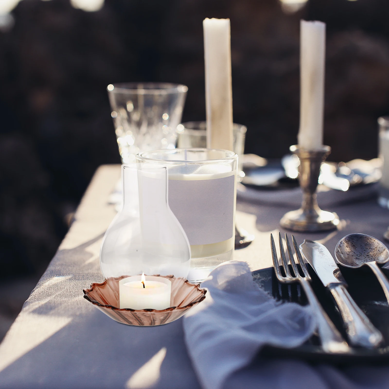 

Retro Windproof Cover Clear Glass Cylindrical Holder with Base for Elegant Decor Glass Holder Clear Candleholders