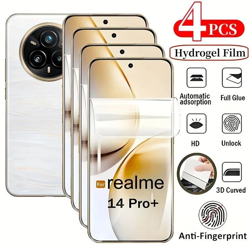 4Pcs Hydrogel Film for Realme 14 Pro Plus 14 Pro 14X 14 13 Plus 13 12 11 Pro Plus 5G 12 11 Anti-Fingerprints Glass