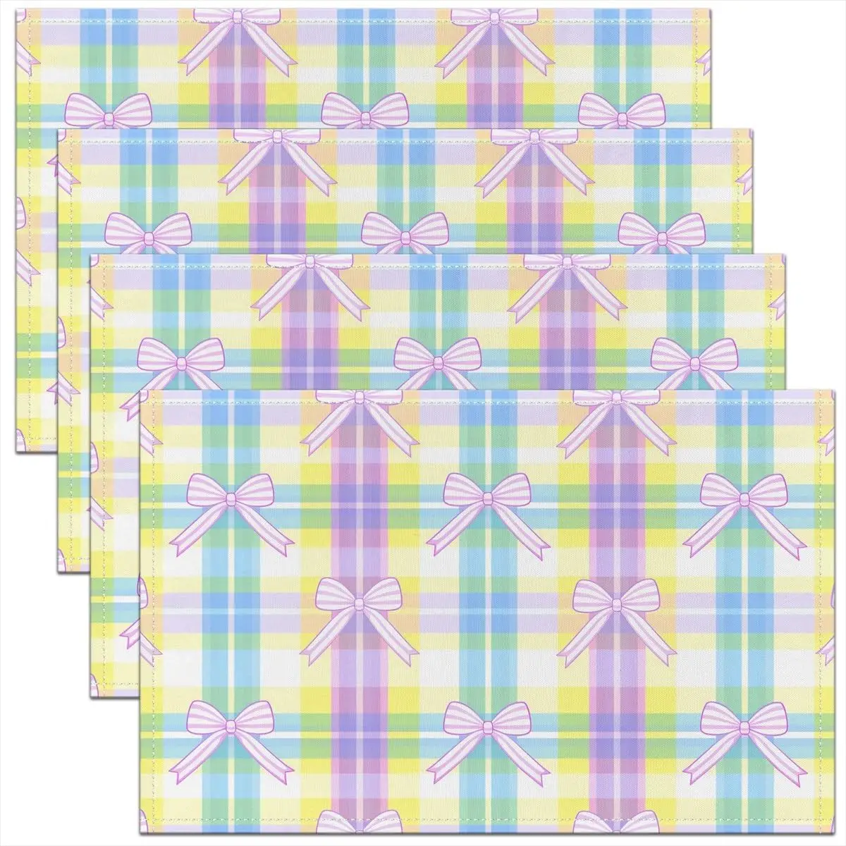 

Colorful Rainbow Grid Square Pattern Place Mat Geometric Cute Butterfly Knot Placemats Set of 4 12x18 Kids Girls Women Adults