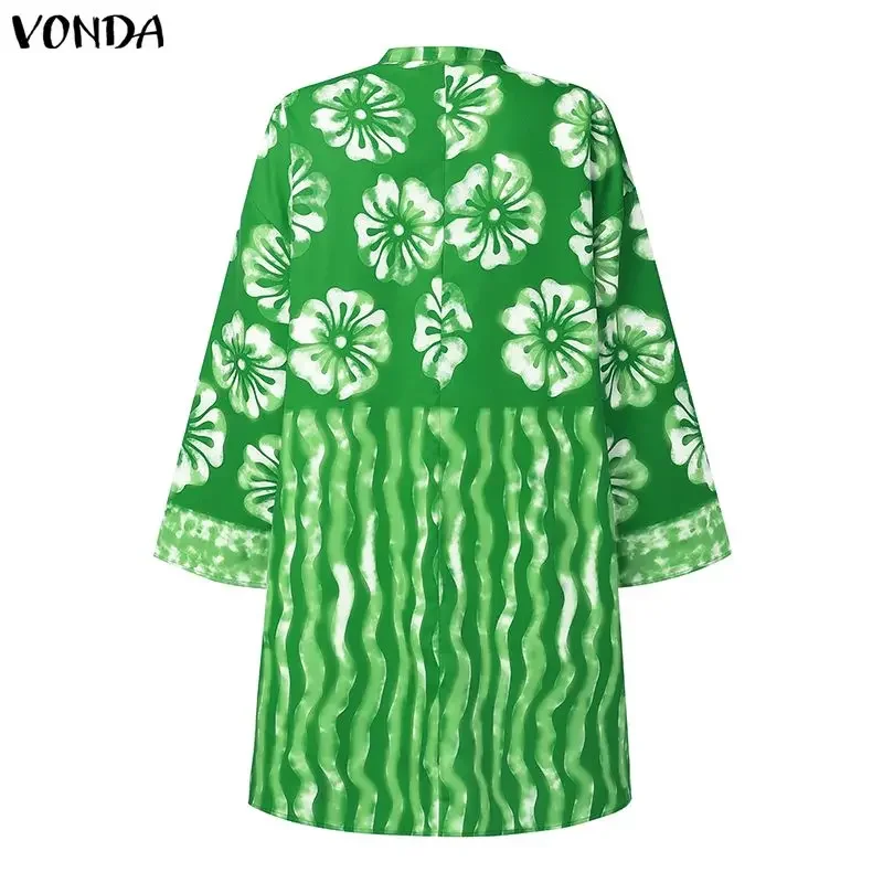 VONDA Vestidos de talla grande para mujer, Mini Vestidos bohemios de manga larga con estampado Floral, vestido veraniego informal con bolsillos sueltos, bata de fiesta 0XL-5XL