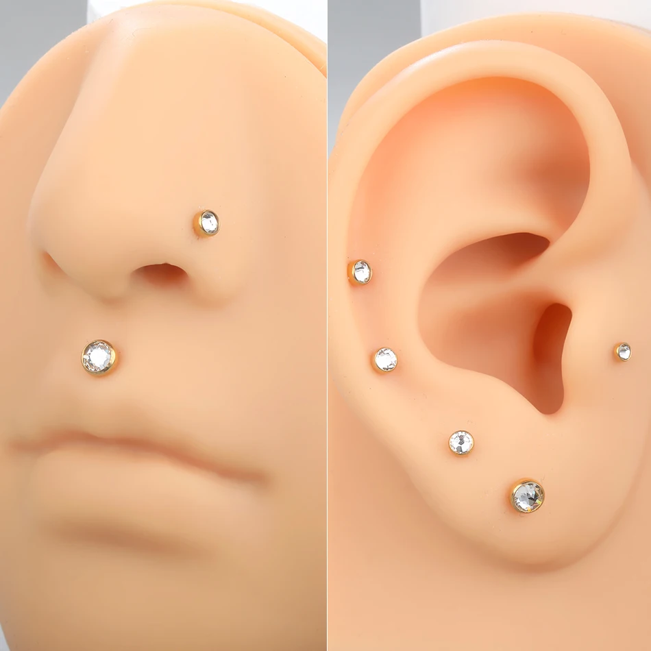 1PC Titanium Labret Tragus Stud Earrings 16G CZ Crystal Monroe Helix Cartialge Conch Medusa Lip Body Piercing Jewelry