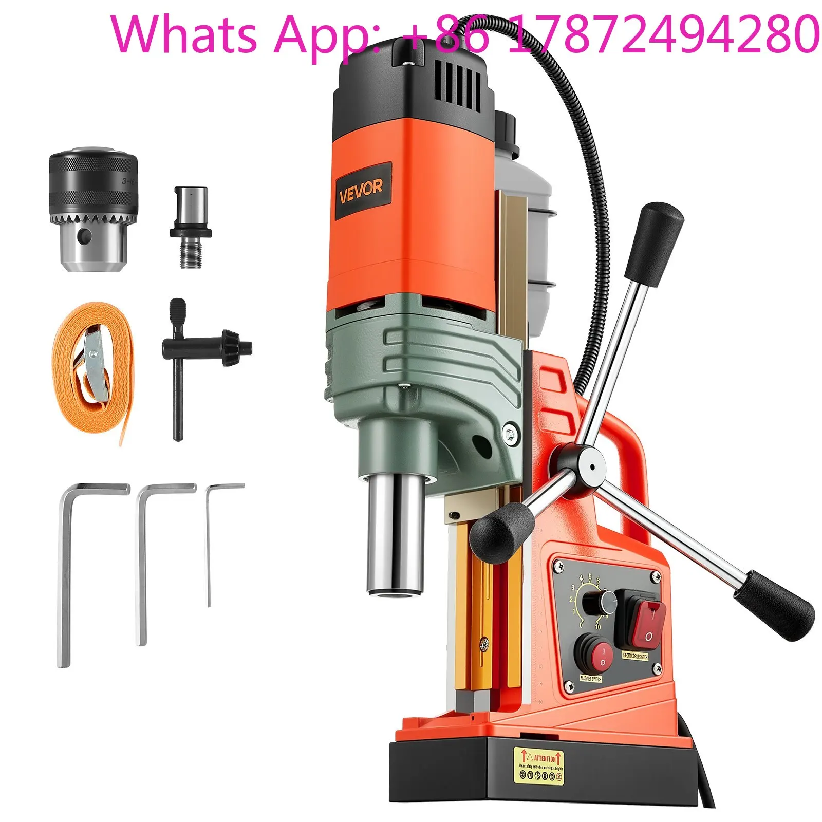 Magnetic drill/portable vertical drill. 12,500 Newtons of force, 0-800 rpm speed, 50 mm hole diameter, with Weldon shank,
