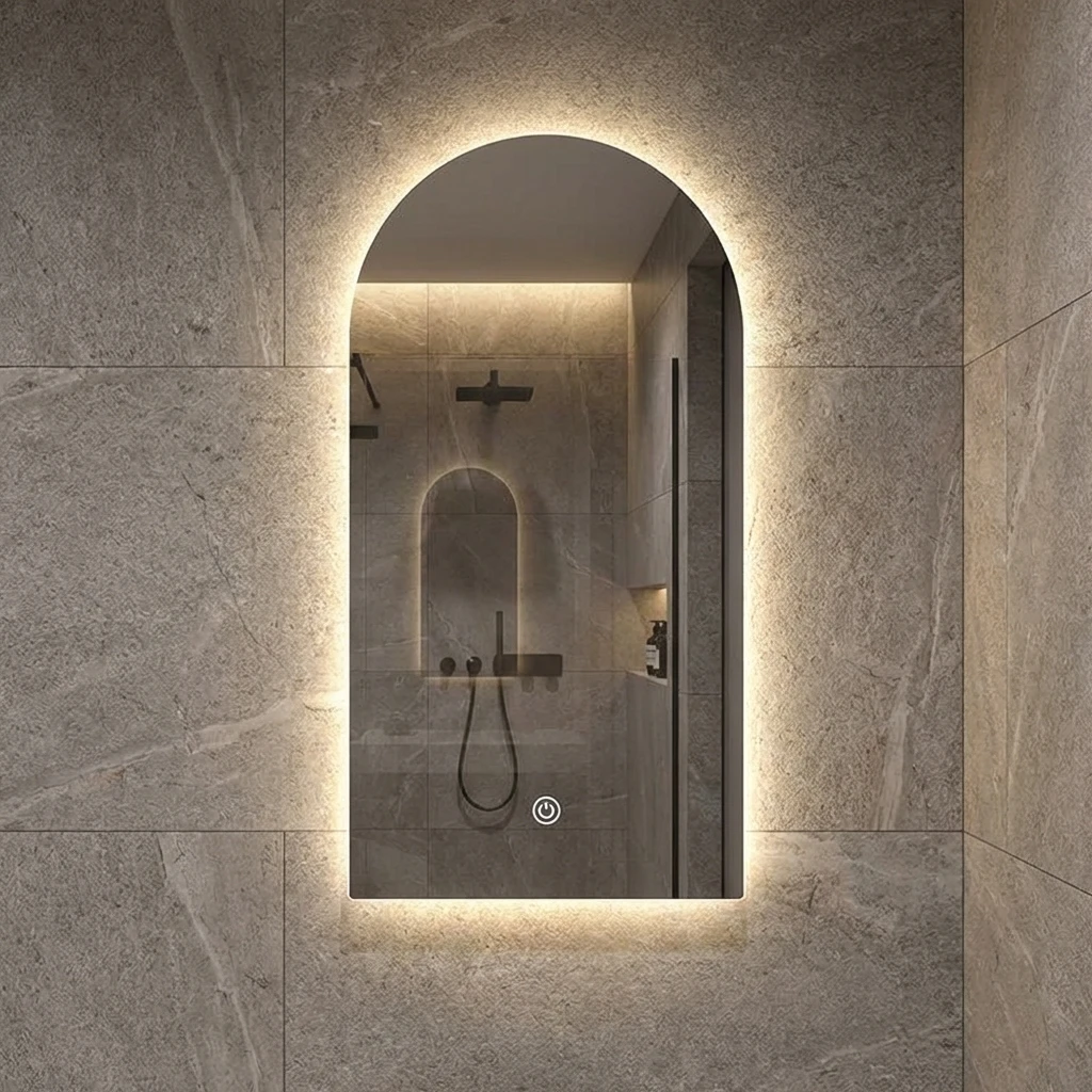 

Smart Arched Bathroom Mirror Wall-Hung Creative LED Bath Mirror Nordic Unique Shaped Vanity Makeup Mirror for Washroom