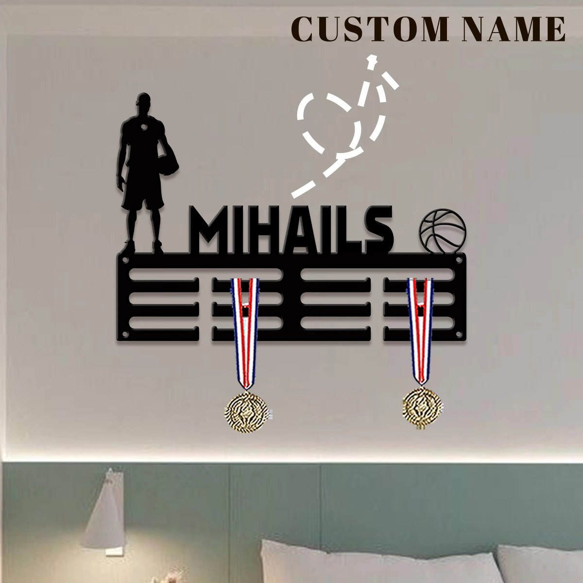 Custom Basketball Player Metal Medal Display Rack, Valentines Gift, for Room Decor, Suitable for Basketball, Football Exercise
