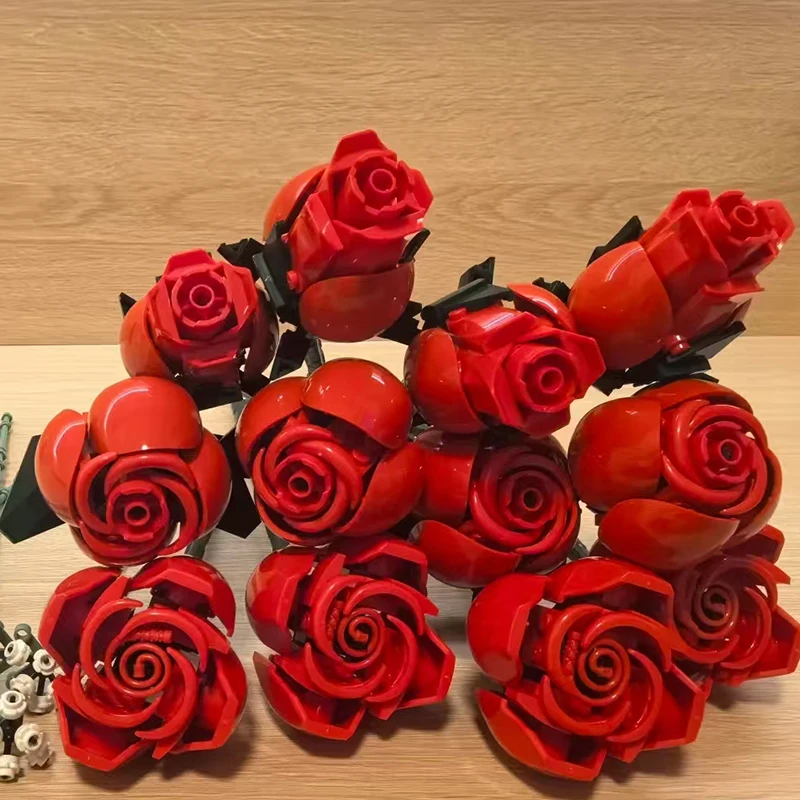 

New plastic rose bouquet Eternal flower living room decoration Block toy Valentine's Day gift assembling difficult flower modelt
