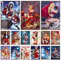 Christmas Sexy Girls Metal Poster Decorative Sign Tin Painting Vintage Christmas Plaque Bar Club Party Wall Art Decor Panel Gift